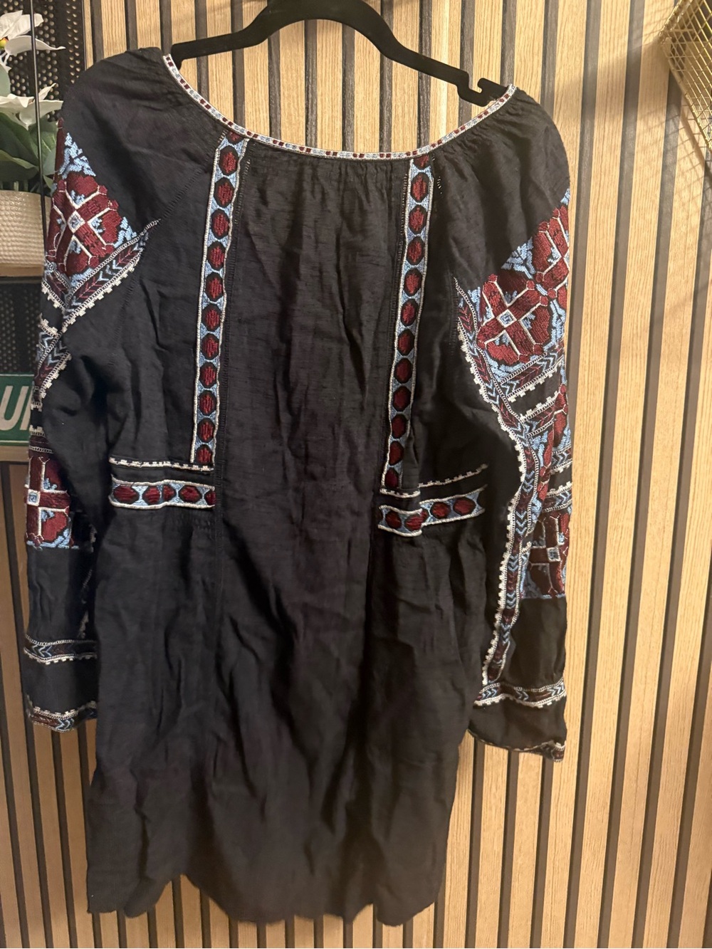 Free People All my life mini  Dress XS Black Boho Embroidery Pullover Pockets - Picture 5 of 7